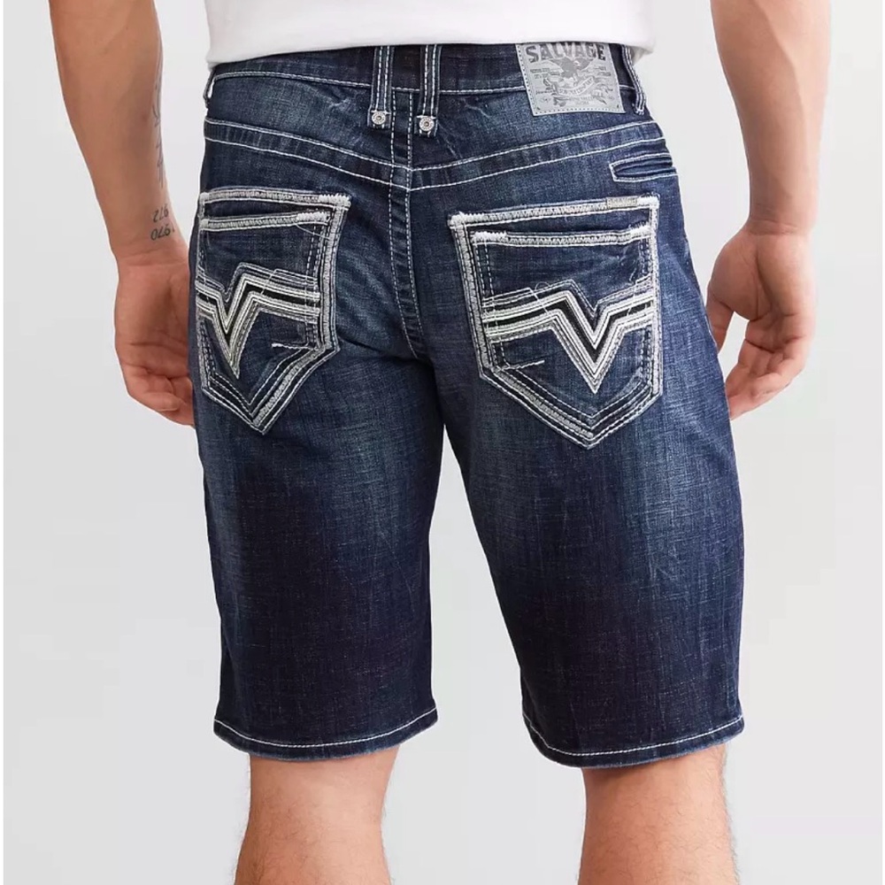 Salvage Anarchy Size 40 x 12 Denim Shorts Relaxed Fit Dark Wash Men's